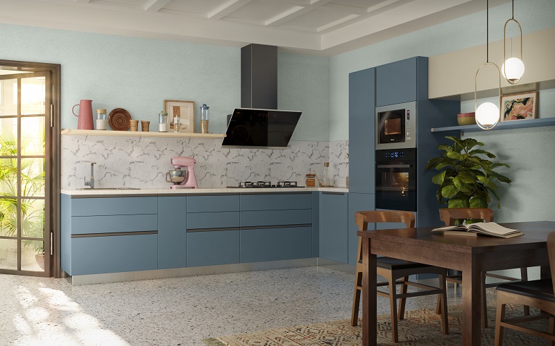 L-Shaped Kitchen Design - Maruti Ply & Glass